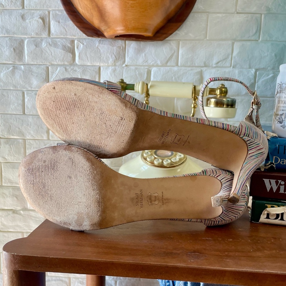 Stuart Weitzman Multicolor Suede Razzle Sandals Heels - Picture 15 of 16